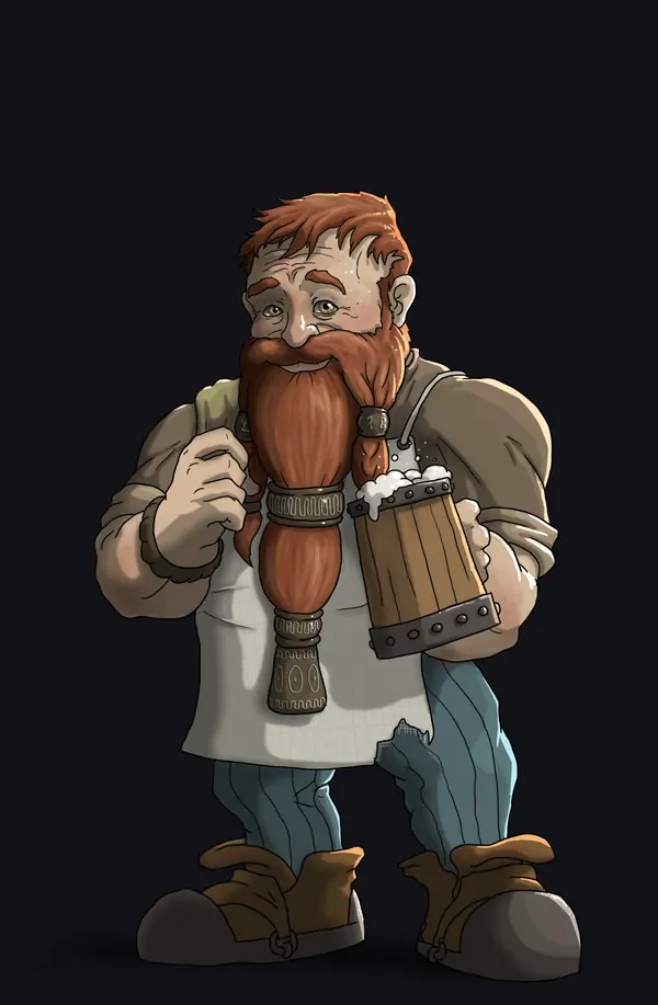 Digital illustration of a bearded dwarf warrior with an axe.
