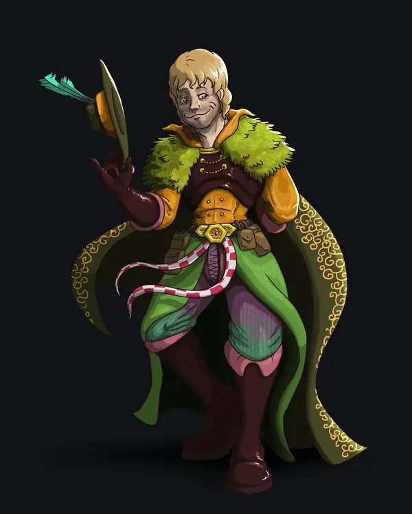 Digital illustration of an elf ranger in green leather armor holding a bow.